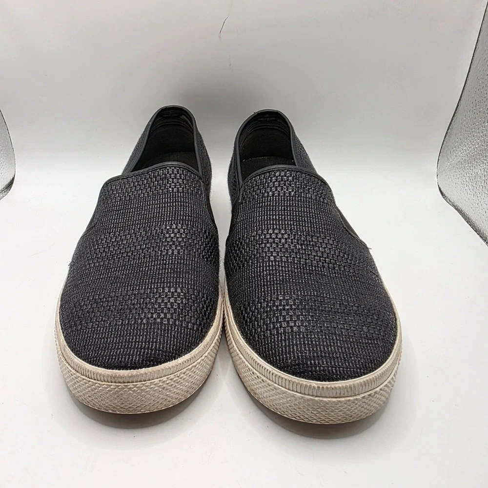 Lauren Ralph Lauren Jinny Black Woven Slip On Sneakers Womens 9B Gold Logo Flat